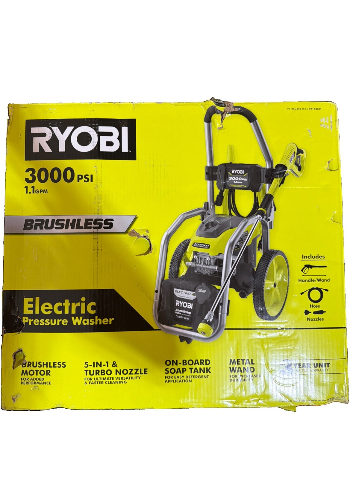 3000 PSI 1.1 GPM Cold Water Electric Pressure Washer BRAND NEW!