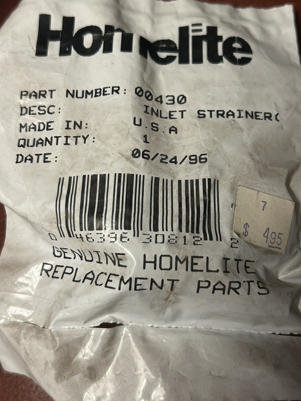 Homelite 00430 Inlet Strainer, New Old Stock