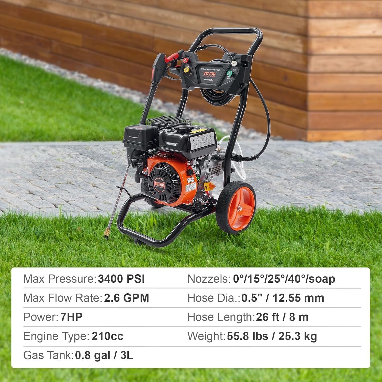 Gas Powered Pressure Washer 3400 PSI 2.6 GPM, with Spray Gun and Extension Wa…