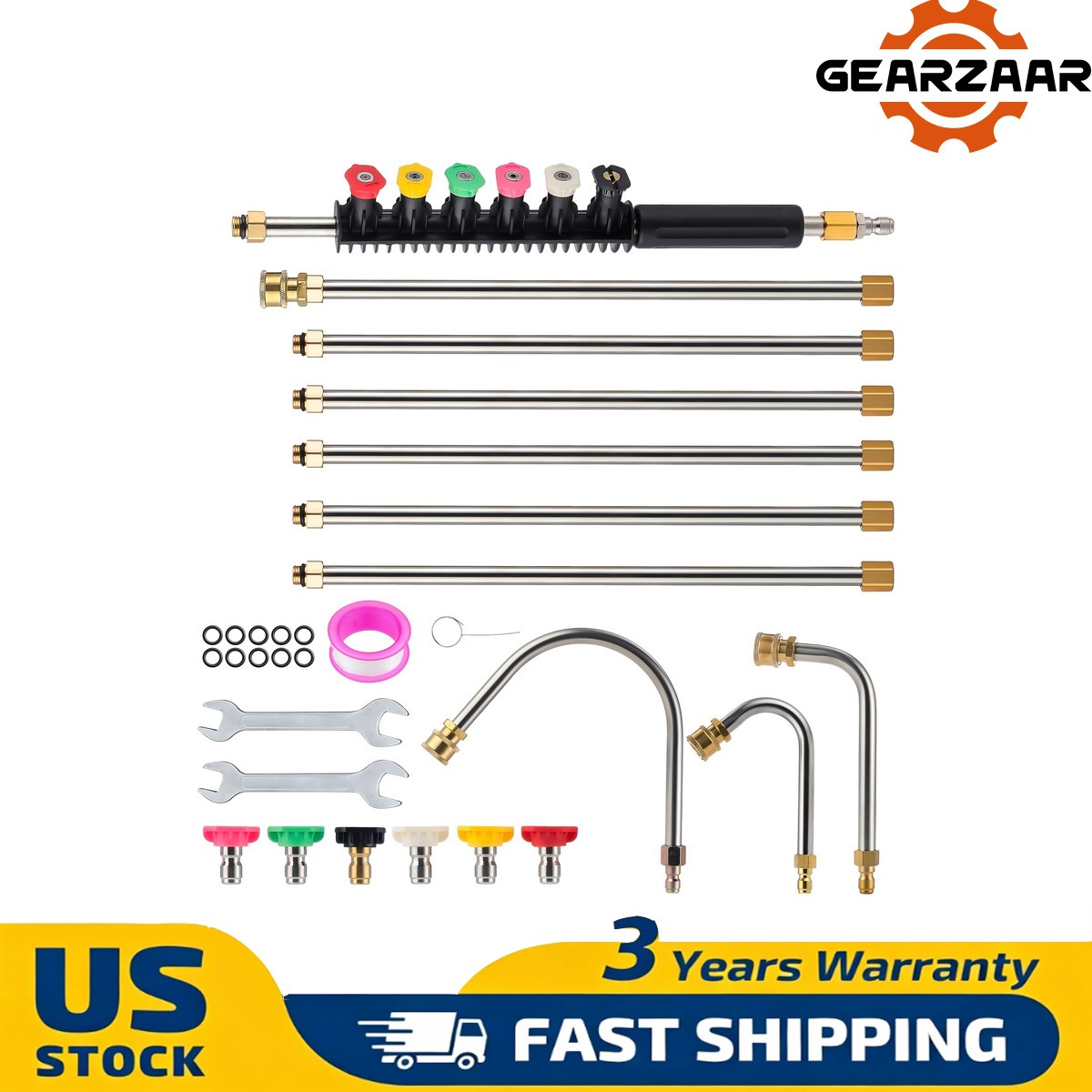 Extension Wand Lance Rod 4000 psi with Wrench 6pcs Spray Nozzle 9.5FT