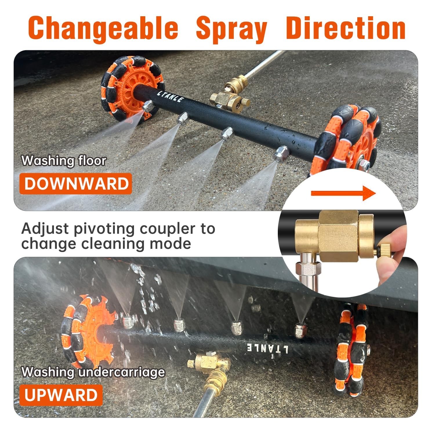 2-in-1 Horizontal Pressure Washer Undercarriage Cleaner, 15″ Water Broom & Surfa