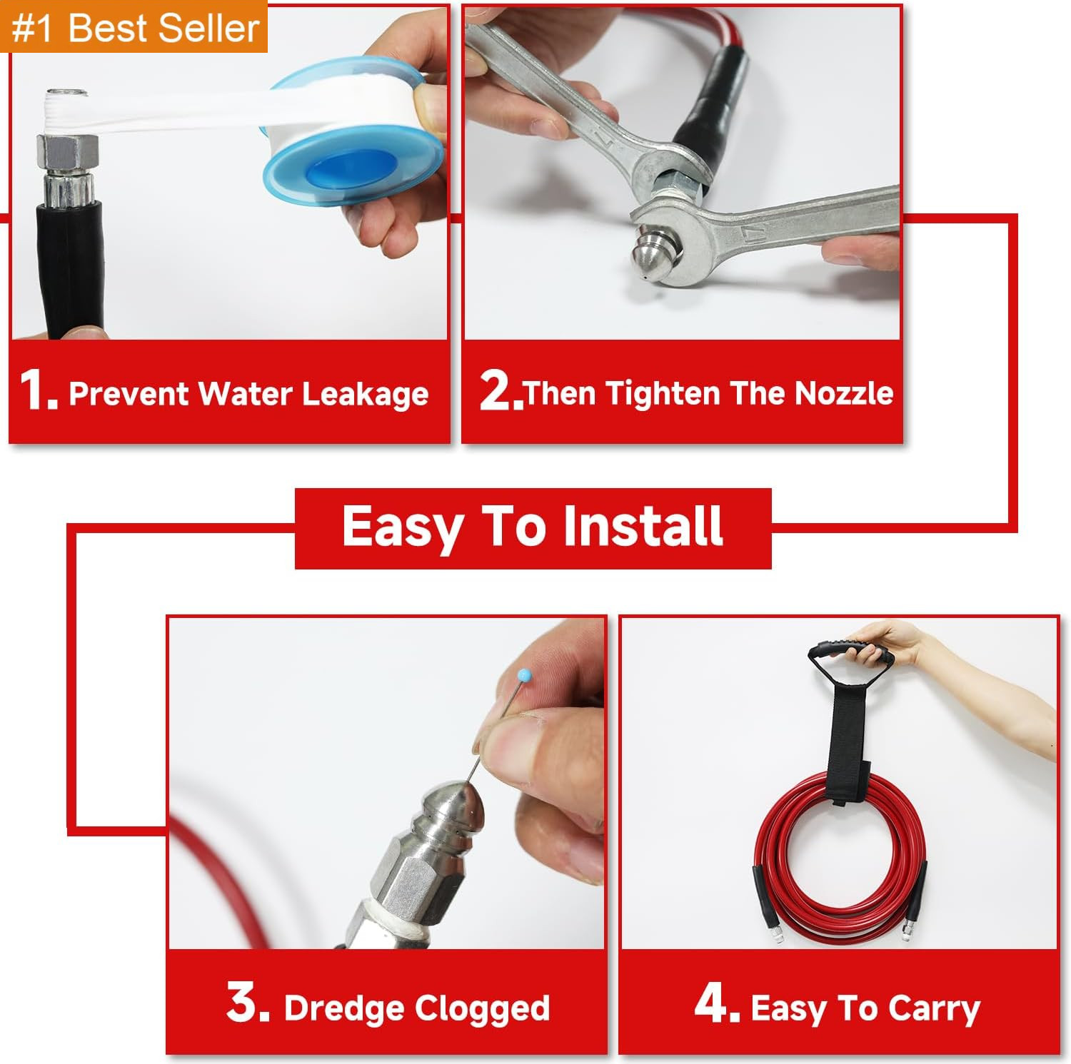 NIFUAL Sewer Jetter Kit for Pressure Washer,50Ft 5800PSI Pressure Drain Cleaner