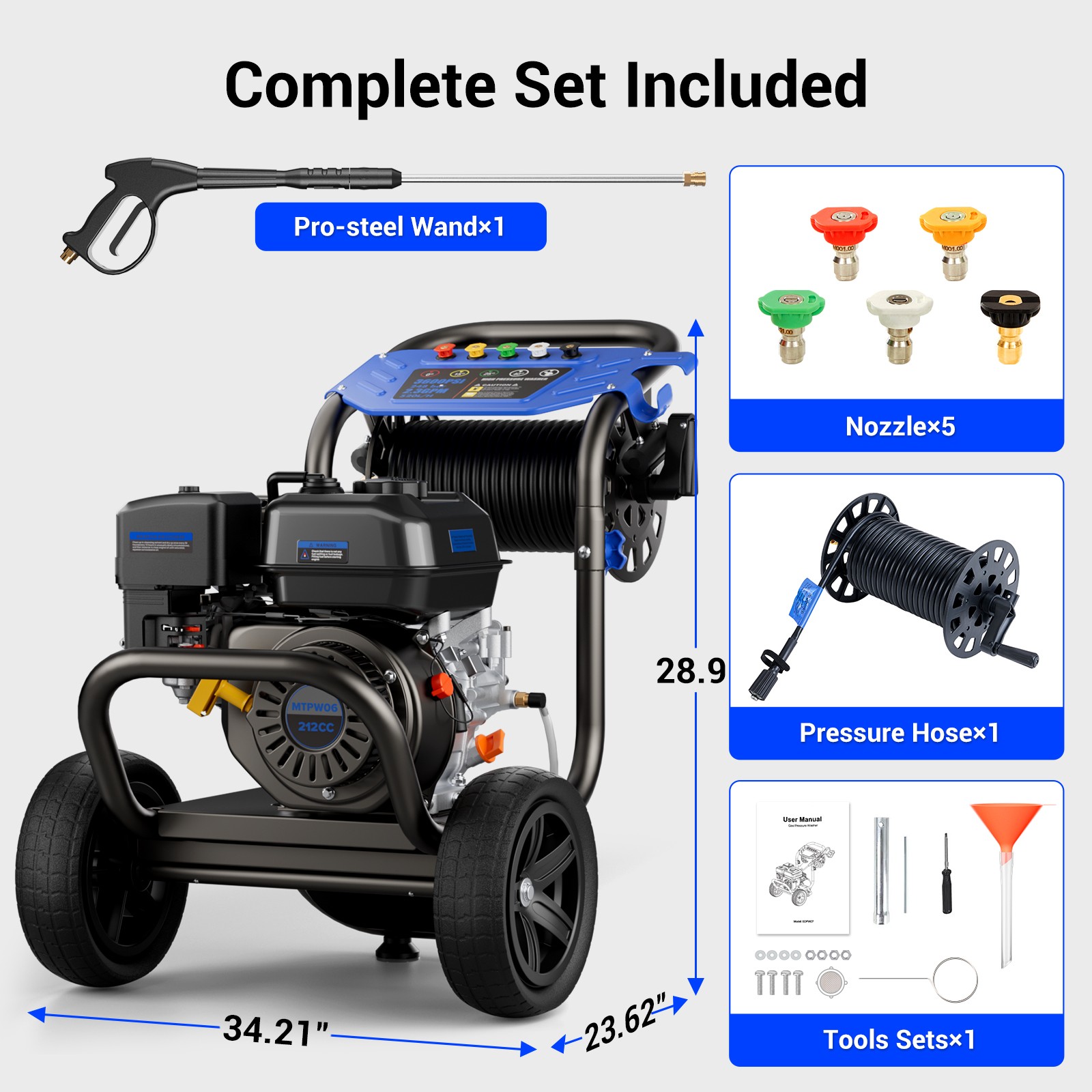 Hot！Efurden Gas Powered Washer 3600 PSI 2.3 GPM Cold Water Gas Pressure Washer
