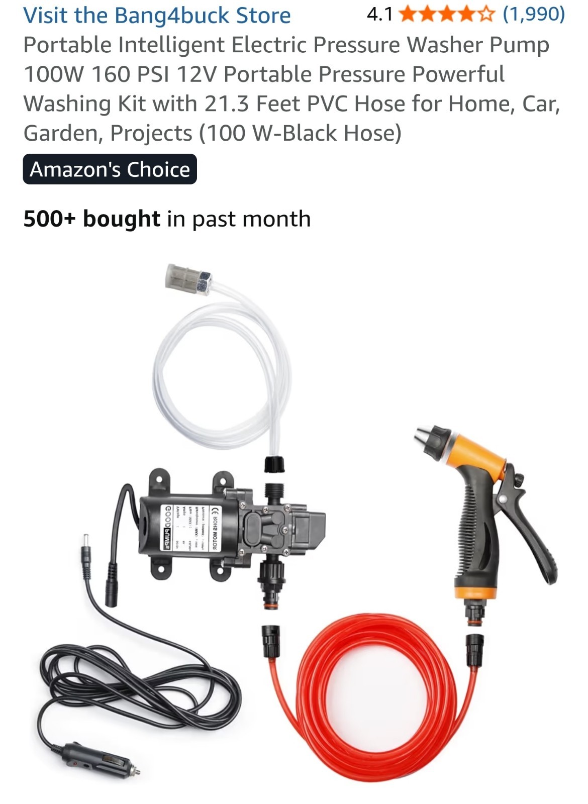 Portable 12V 160psi Pressure Washing Kit w/ Hoses,Pump,Sprayer for Marine,Car,