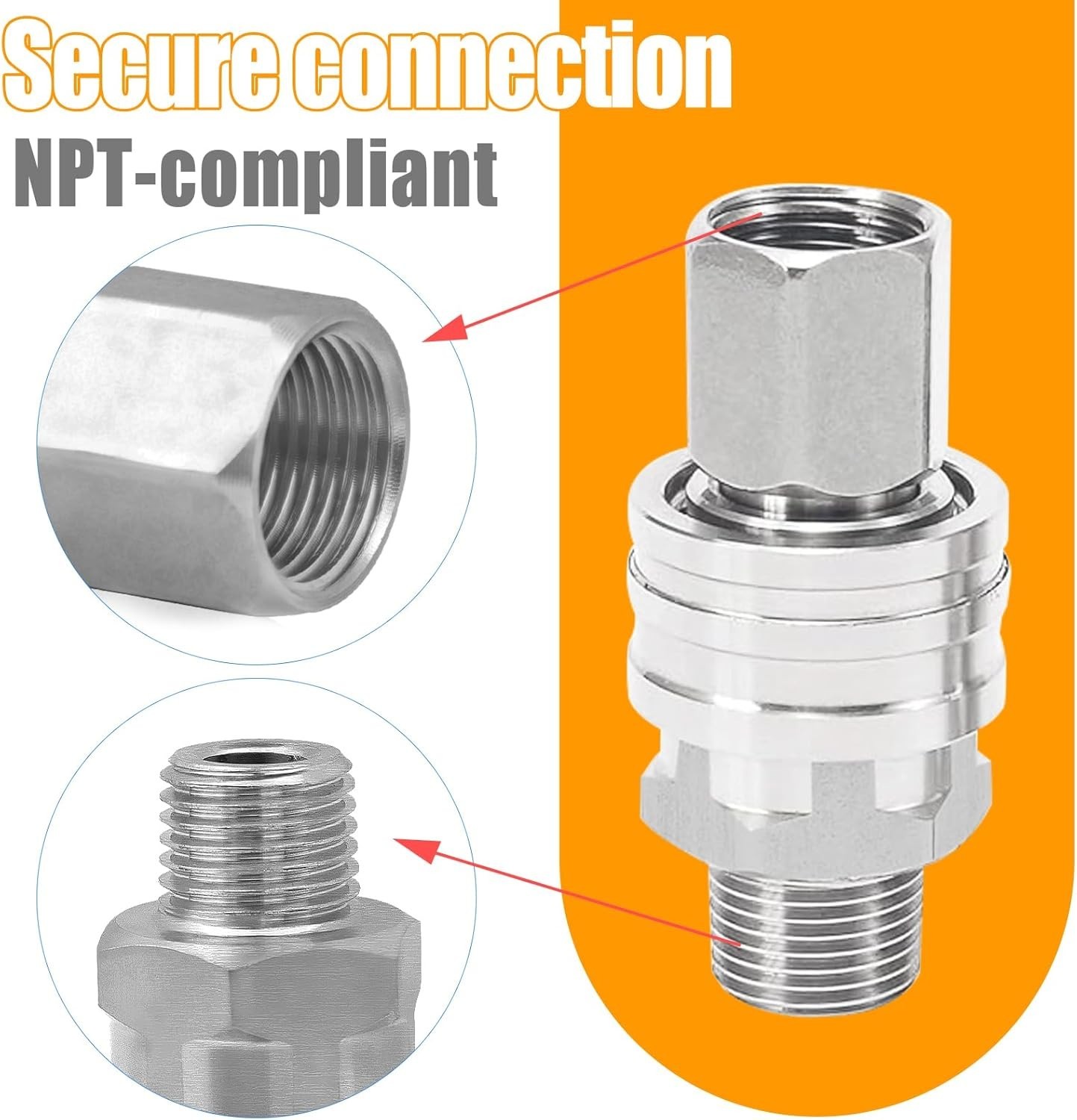 8 Pack 1/4″ Pressure Washer Quick Connect Fittings 5000 PSI Stainless Steel
