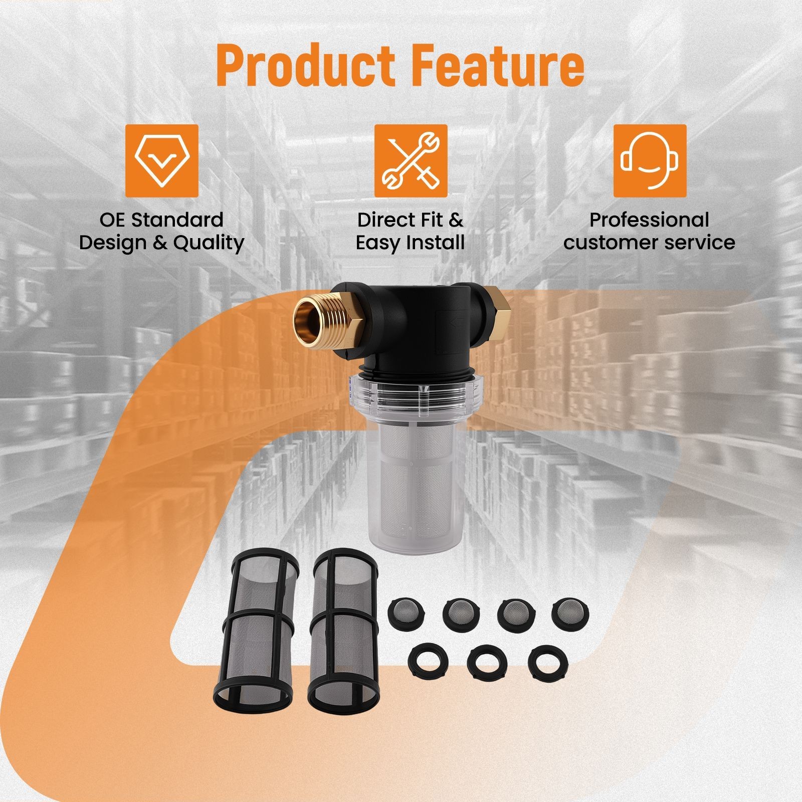 3/4″ Water Filter Inline for Pressure Washer Water Hose Brass Thread 100 Mesh