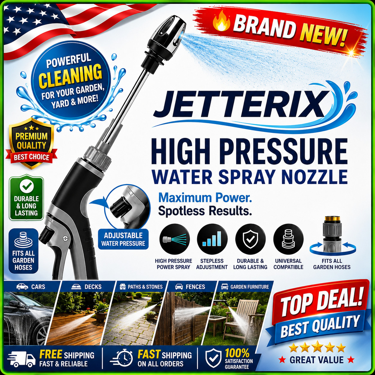 Jetterix™ Pressure Washer Pressure Gun Pressure Nozzle for Garden Hose-