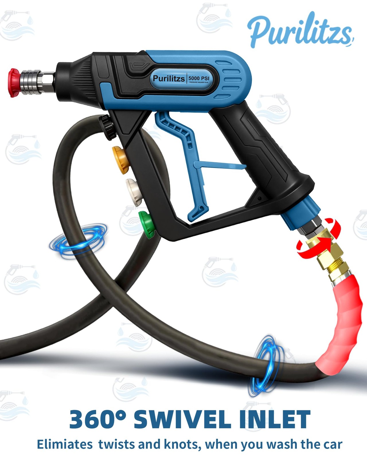 5000PSI Pressure Washer Gun 3/8” Swivel Plug with Extension Wand, M22 Coupler