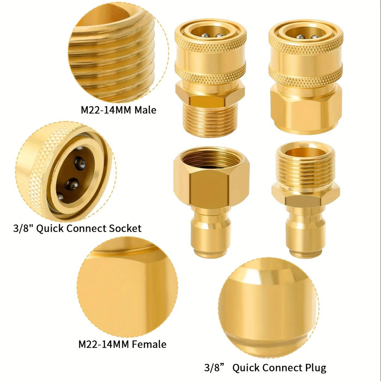 Pressure Washer Quick Connect Kit, 4 PCS M22 14mm to 3/8 Inch Hose Quick V5G8