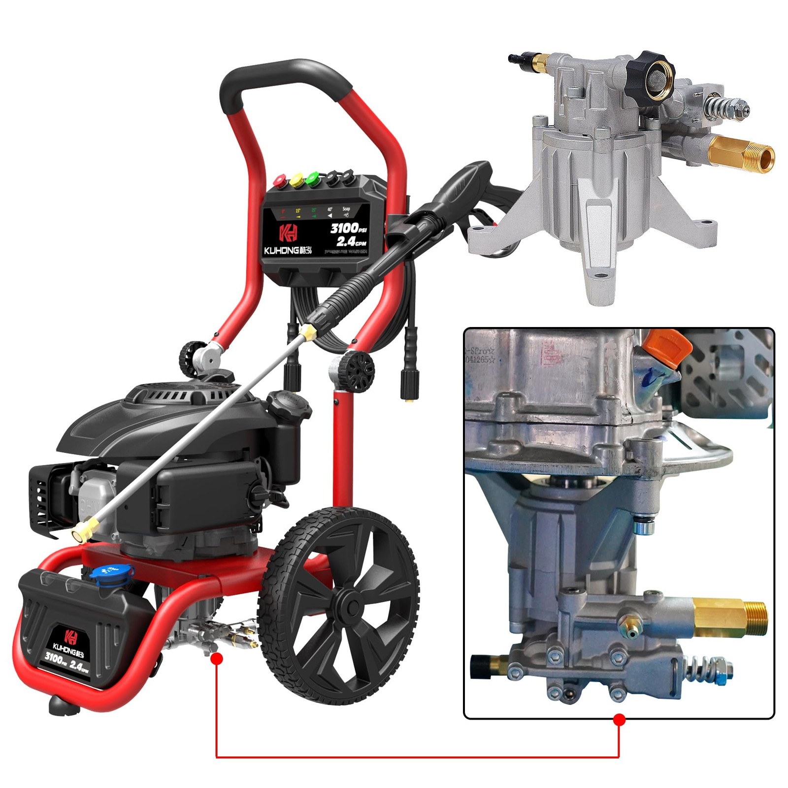 Pressure Washer Pump Vertical Shaft 7/8 Inch 3400 PSI 2.5 GPM Gas Powered Replac