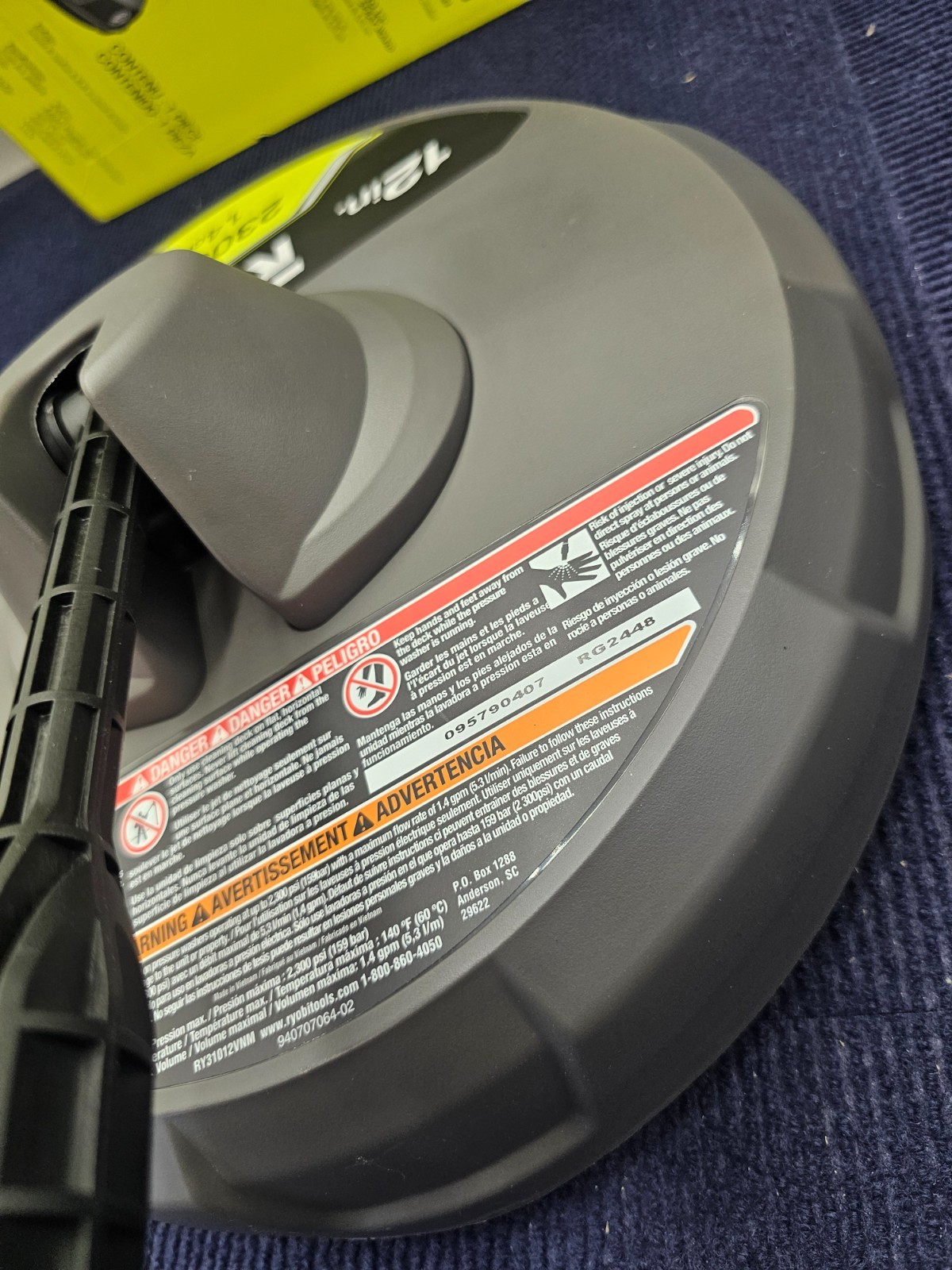 RYOBI RY31012 12 in. 2,300 PSI Electric Pressure Washer Surface Cleaner