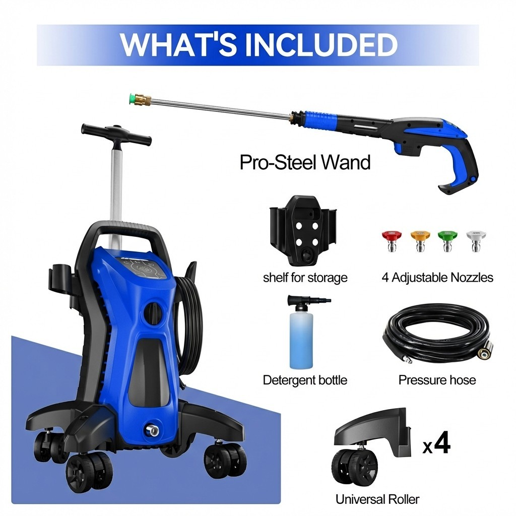 Pressure Washer 4500PSI 3.9GPM, 15-Level Touch, 4 Wheels, 4 Nozzles, for Car