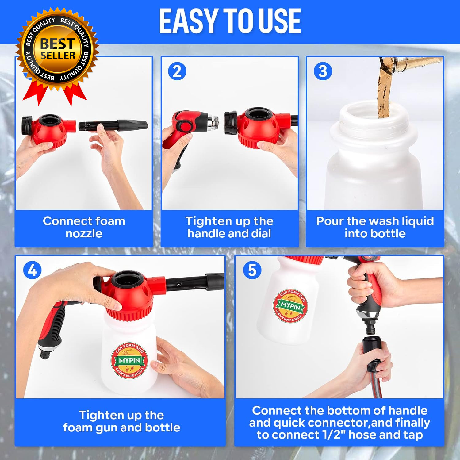 New Rotary Dial 16 in 1 Car Wash Foam Foam Cannon Adjustable Hose Wash Sprayer