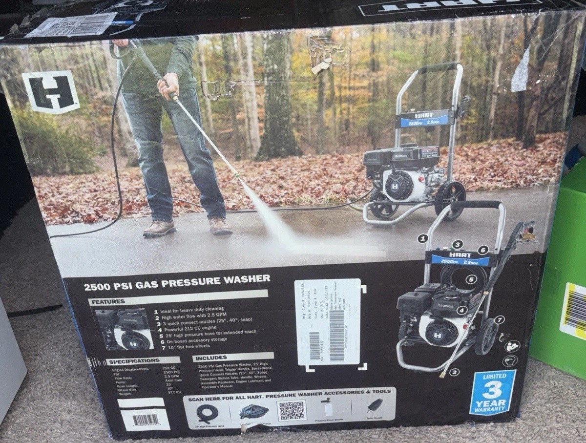 Hart 2500PSI 2.5 GPM 212cc Cold Water Gas Pressure Washer