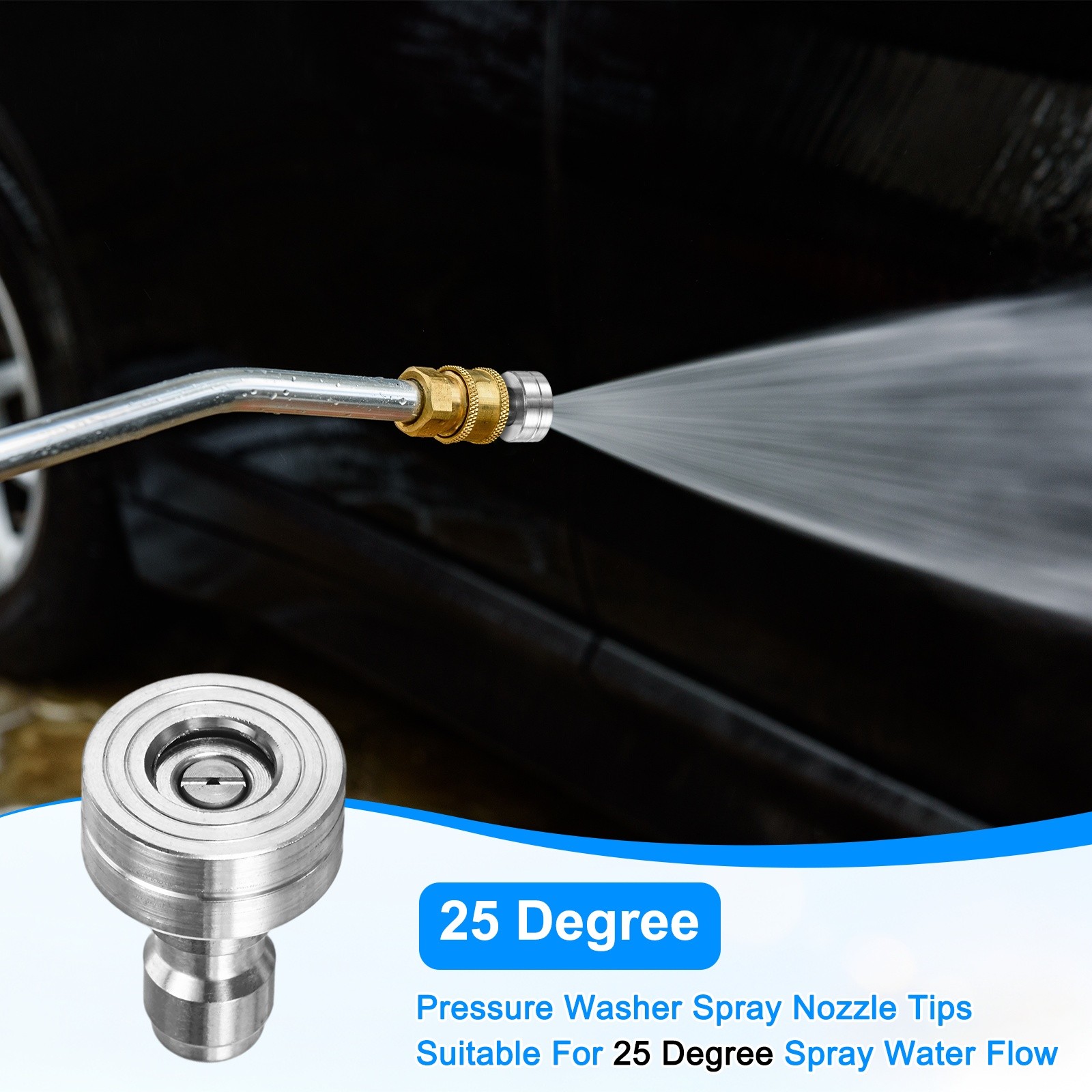 1-Pack 25 Degrees Pressure Washer Nozzle Tips, 1/4 Inch Quick Connect, 1.000mm