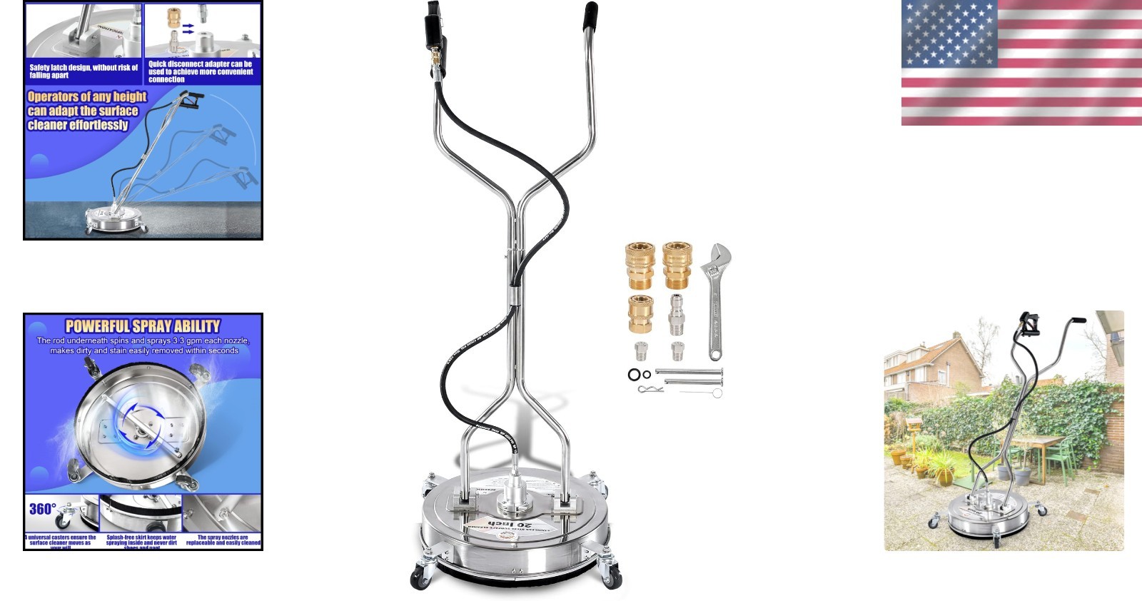 Time-Saving 20″ Pressure Washer Surface Cleaner with Wheels and Features