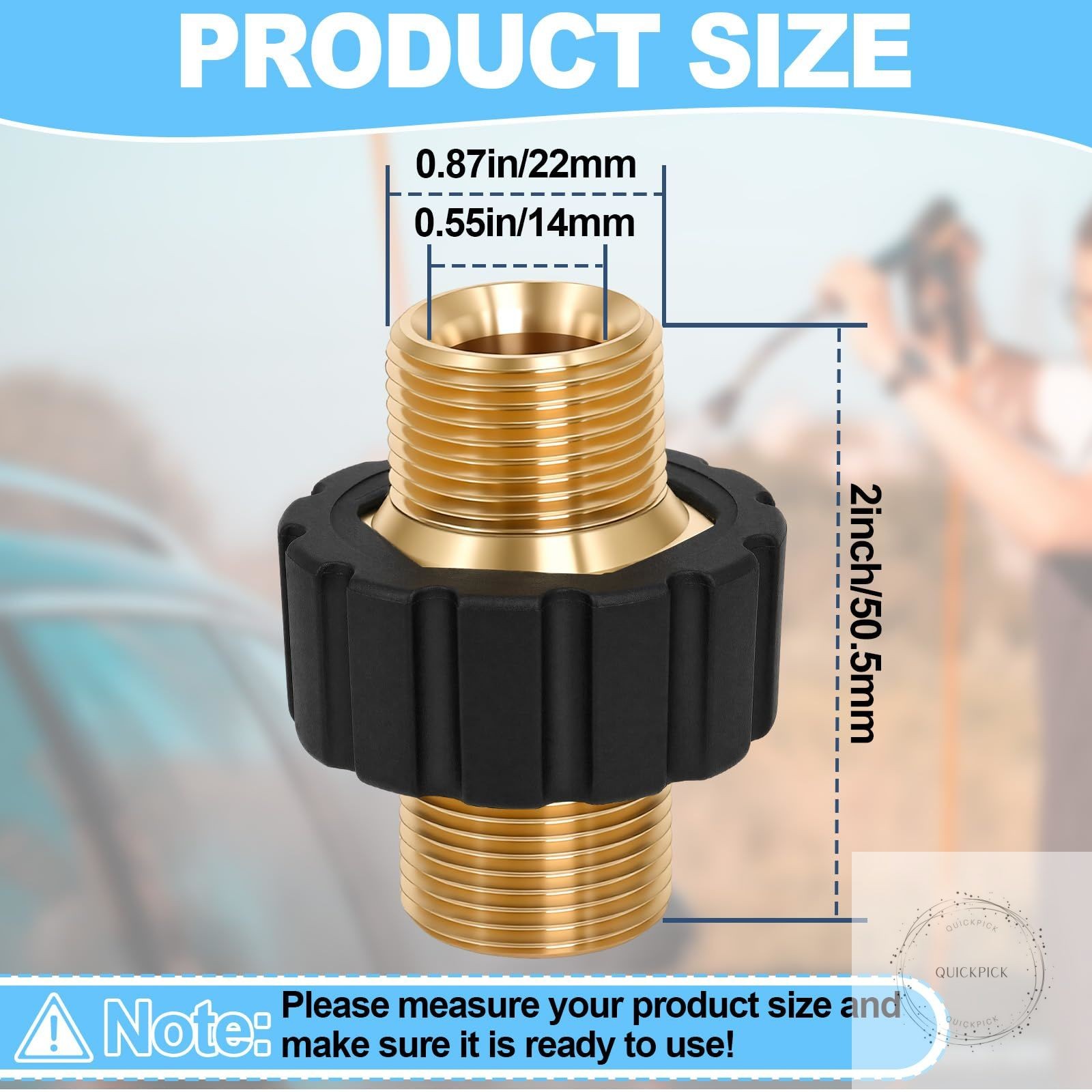 M22 14mm Pressure Washer Hose Connector, M22-14mm Male-to-Male Adapter, 5000 PSI