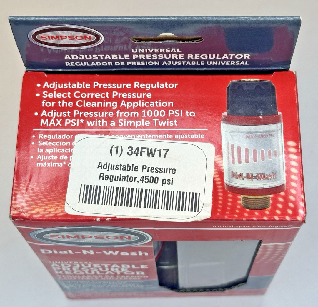 Adjustable Pressure Regulator 1000-4500 PSI MAX Univ Gas Washer Easy Connect