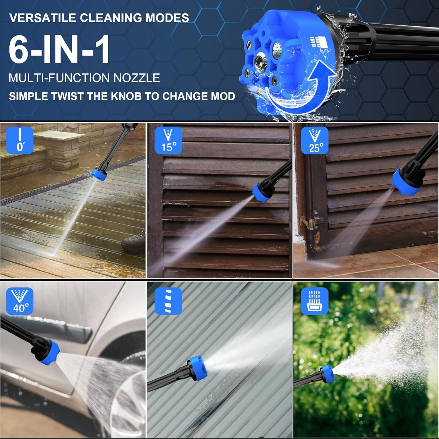 6 in 1 Cordless Power Washer Portable Pressure Washer Car Washer Gun 2 Batteries