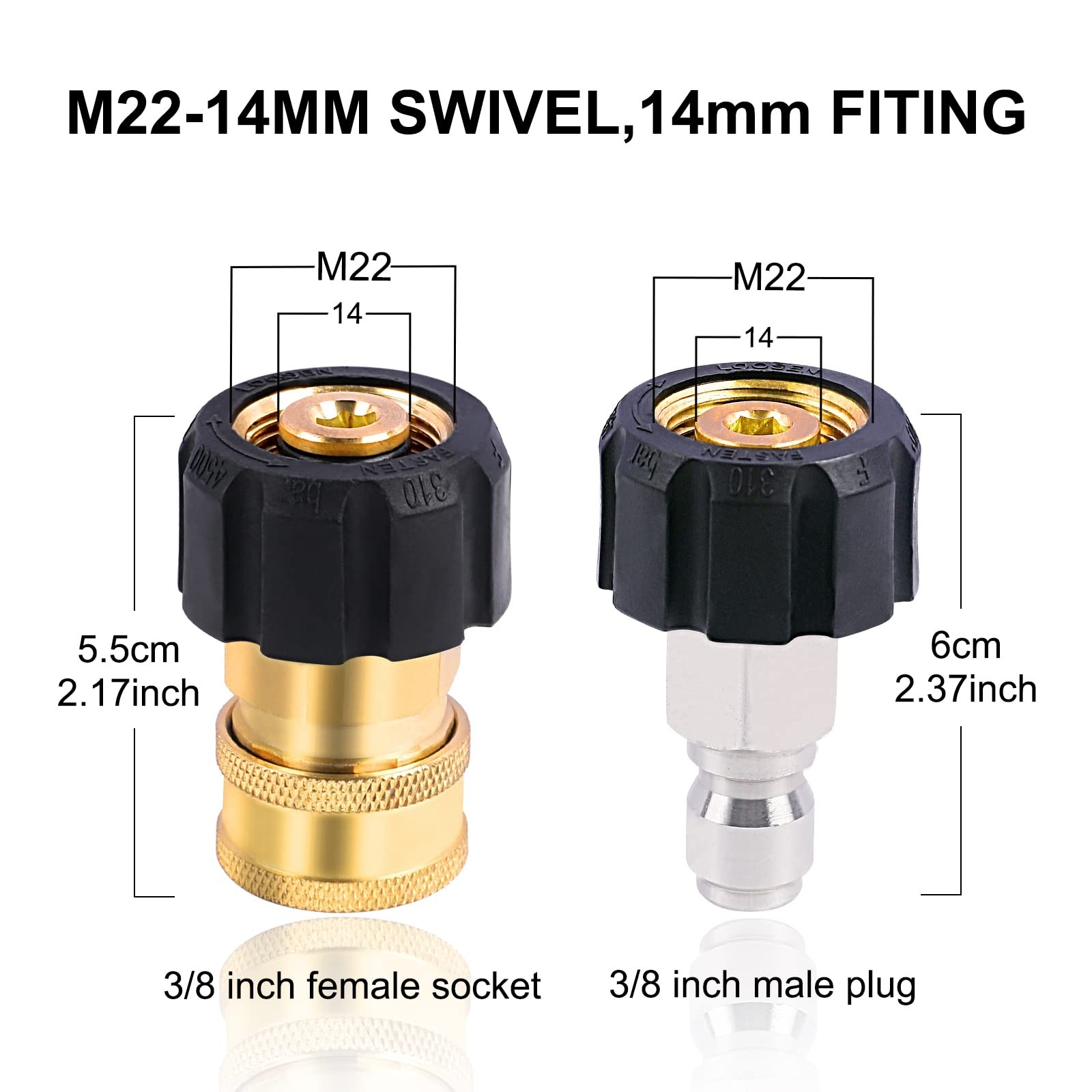 Pressure Washer Adapter Set, M22 14mm to 3/8 inch Quick Connect and Disconnec…