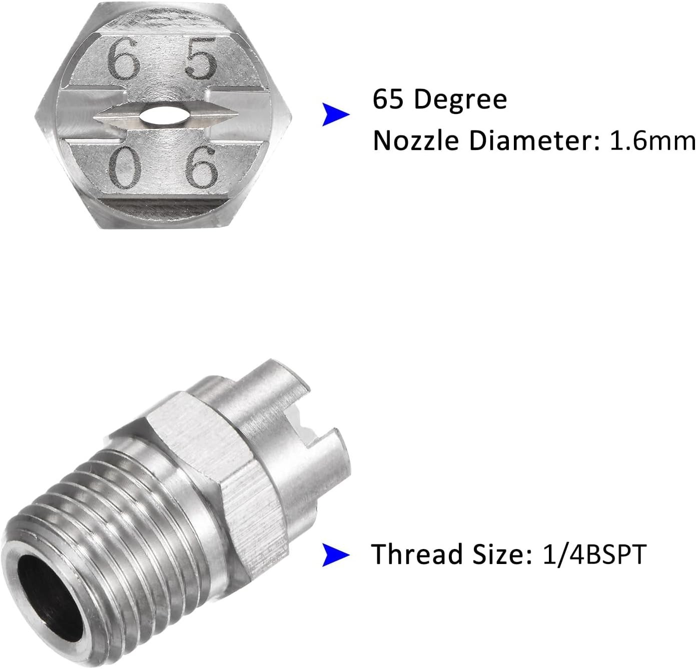 2-Pack Flat Fan Spray Tip 65 Degree 1/4BSPT Male Stainless Steel Pressure