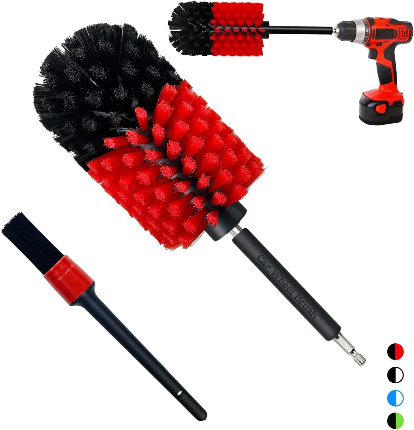 Wheel Brush Kit, Soft Drill Cleaner Brush, No Scratches Red/Black,2pcs
