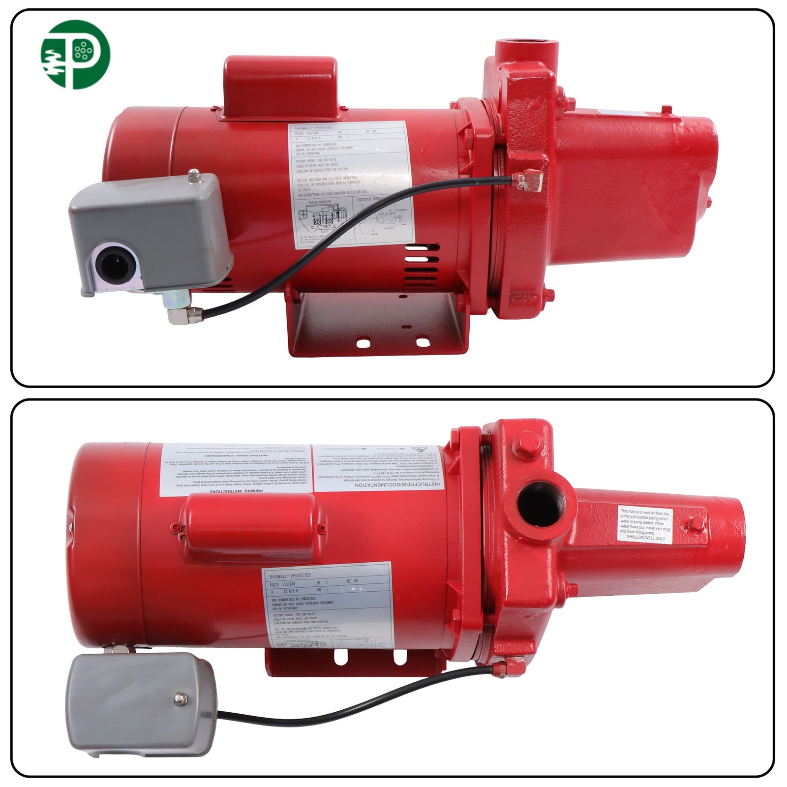 Shallow Well Jet Pump Cast Iron 1 HP 23 GPM Dual Voltage 115/230 Volt Red 602208