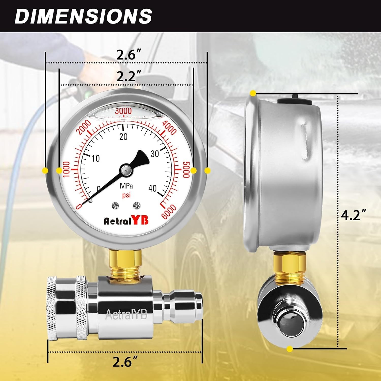 Pressure Washer Gauge, Pressure Gauge Kit, 3/8 Inch Quick Connect