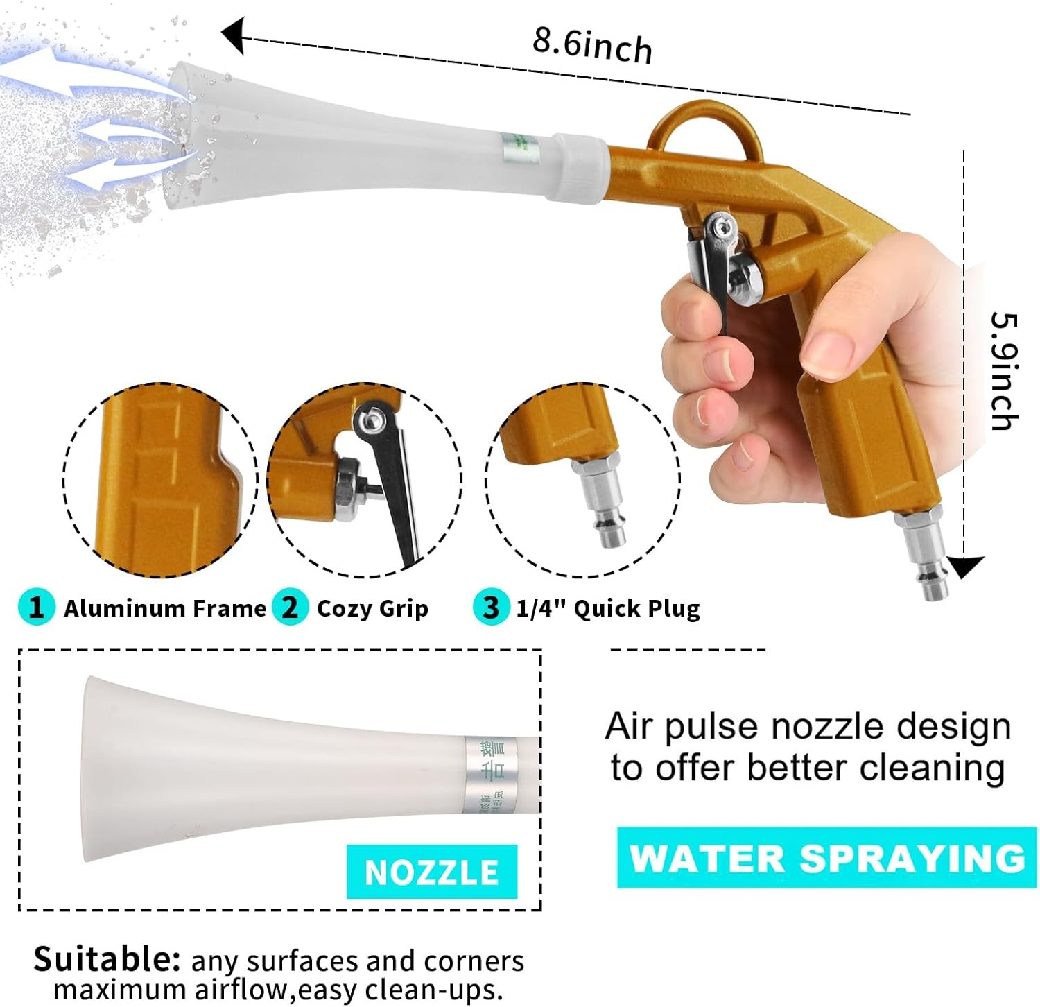Air Blow Gun Car Detailing Cleaning Quickly Blasts Gun-13-new2, yellow