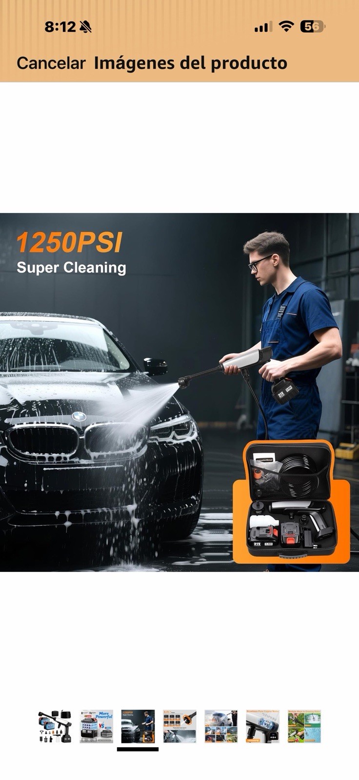 21V Cordless Pressure Washer 1250 PSI Brushless Motor 6-in-1 Nozzle Foam Cannon