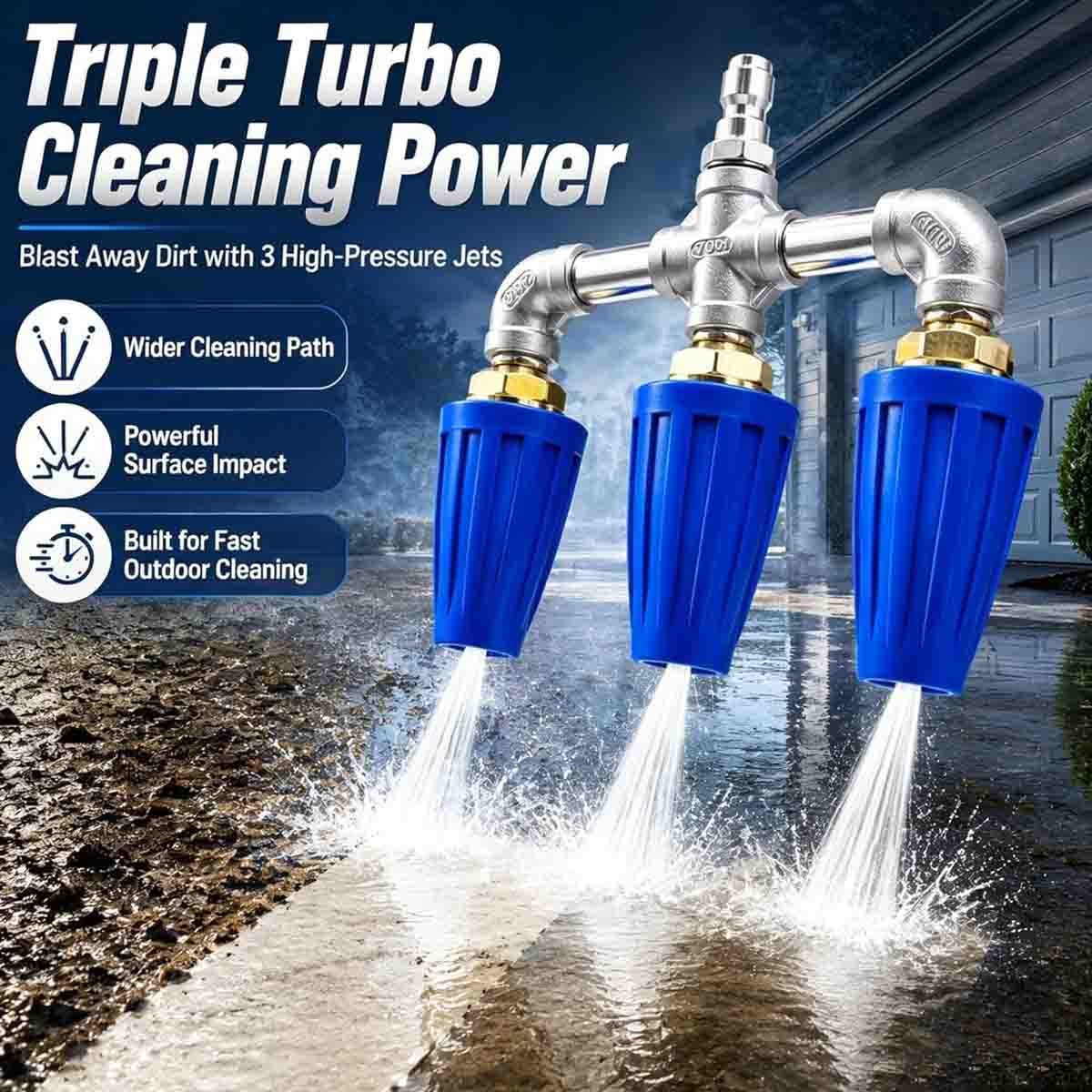 Pressure Washer Triple Turbo Nozzle 360 Rotating 1/4″ Quick Connect 4000 PSI