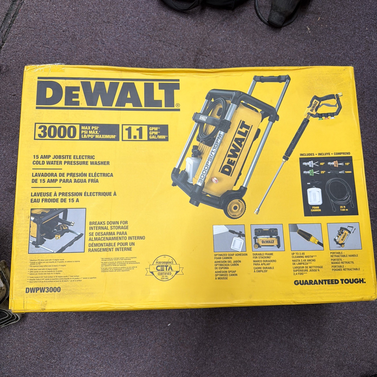 Dewalt DWPW3000 3000 PSI Cold Water Electric Pressure Washer – NEW IN BOX!