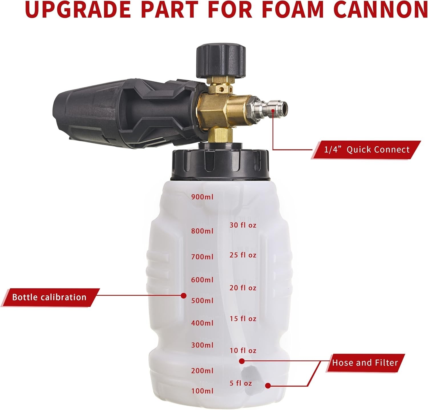 Foam Cannon, 1/4 Inch Quick Connect, Power Washer Foam Cannon with 5 Pressure Wa