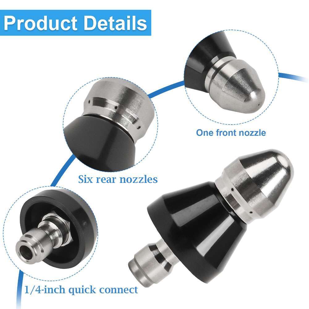 1/4 ” High Pressure Washer Drain Sewer Cleaning Pipe Spray Nozzle Parts Cleaner