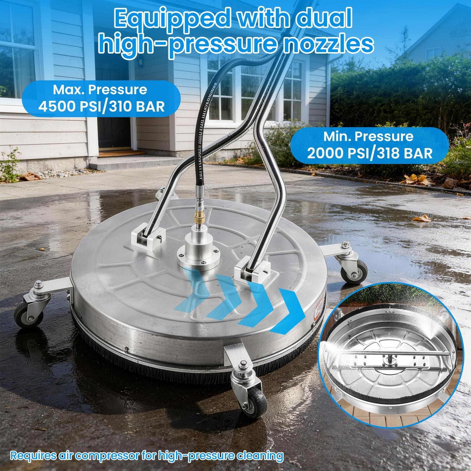 24″ Stainless Steel Commercial Dual Handle Power Washer Surface Cleaner 4000PSI
