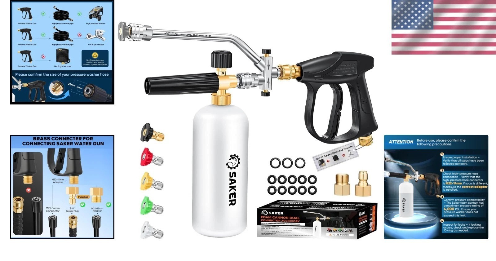 Foam Cannon Dual Connector Accessory for Pressure Washer 4000 PSI Car Wash Kit