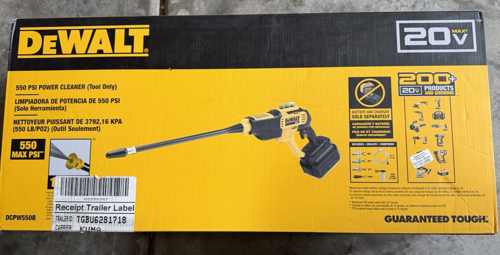DEWALT 20V MAX 550 PSI Cold Water Pressure Washer (Tool only) (DCPW550B)