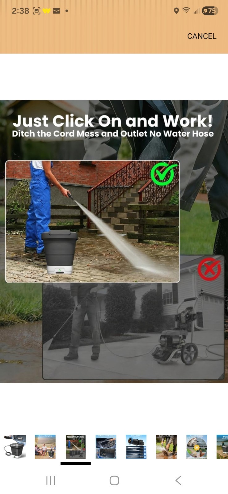 Portable Electric Pressure Washer w/3.2Gal Tank, 4-in-1 Nozzles, Max 290 PSI…