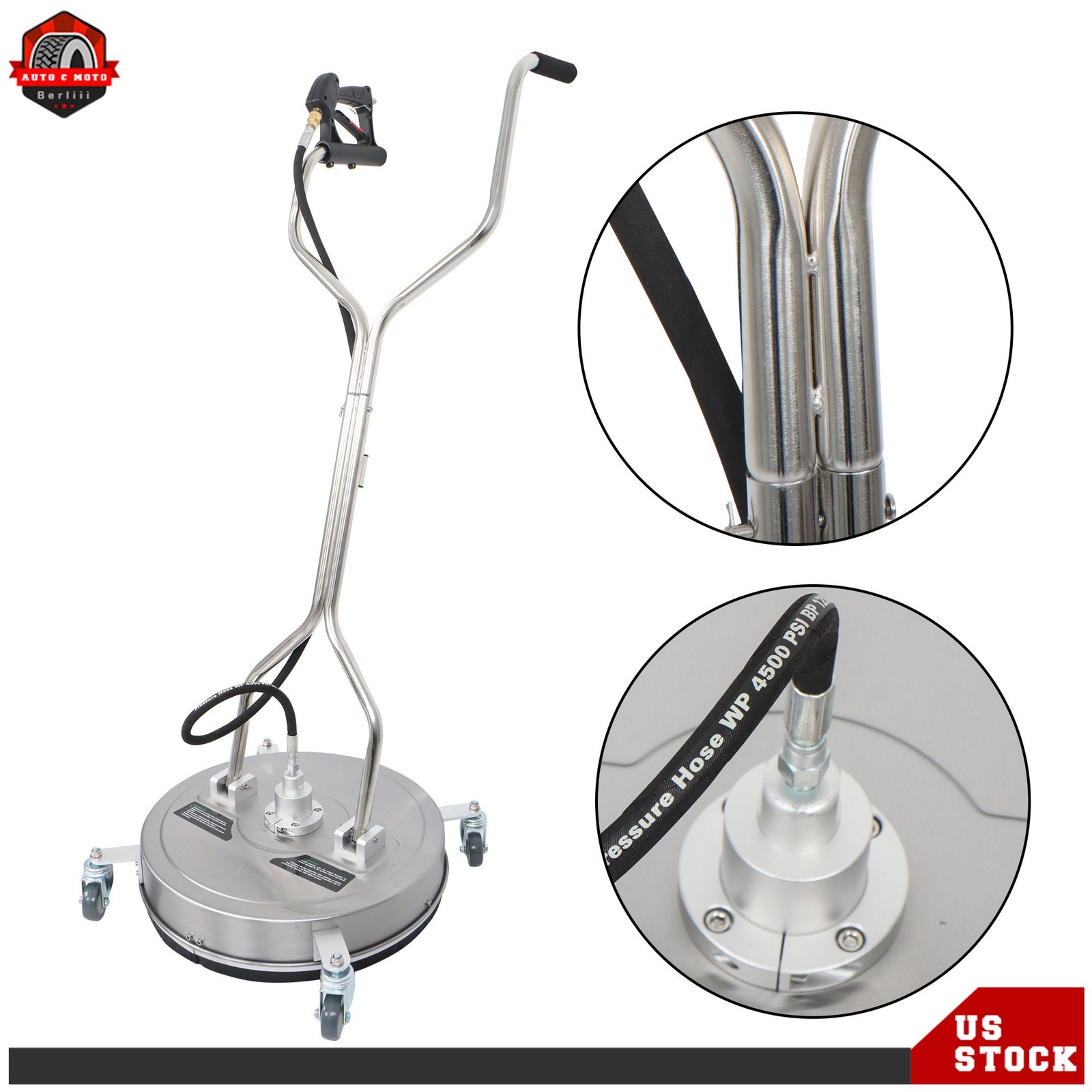 Quick Connect Pressure Washer Surface Cleaner 6000 psi 20 in w/ Handles & Wheels