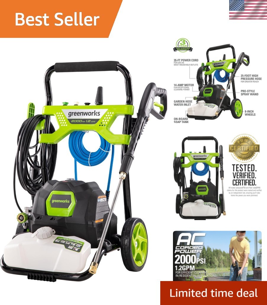 Versatile 2000 PSI Pressure Washer with On-Board Soap Tank for Everyday Cleaning