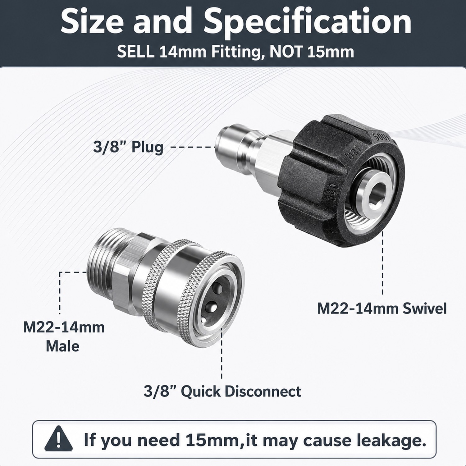 4Pc Pressure Washer Adapter Set Quick Disconnect Kit M22 Swivel to 3/8” Connect