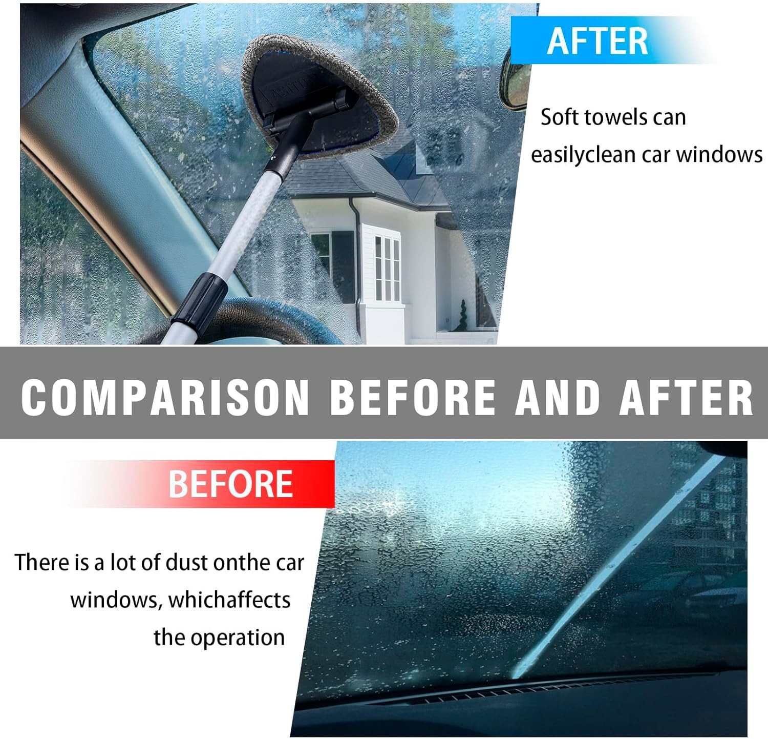 Windshield Cleaner Tool – Portable Car Interior Window Cleaning Kit with Gray