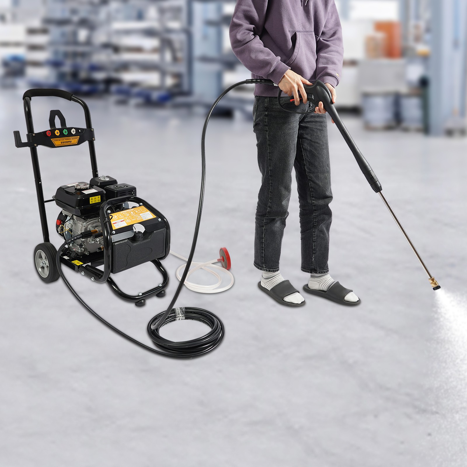2200PSI Gasoline High Pressure Washer 7HP Gasoline Manual Washer w/ Hose 3400RPM