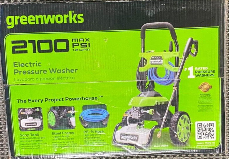 Greenworks 2000 PSI 1.2 GPM Electric Pressure Washer 25Ft Hose 35Ft Cord GPW2100