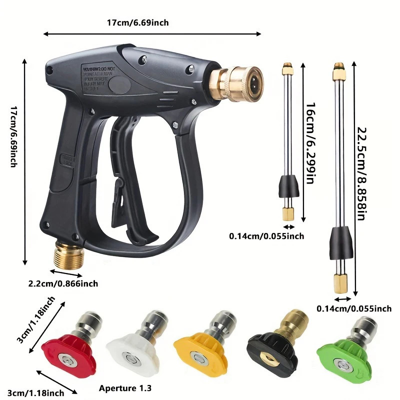 2175PSI High Pressure Washer Gun with M22-14 1/4″ Quick Connect, 5 Nozzles & M14