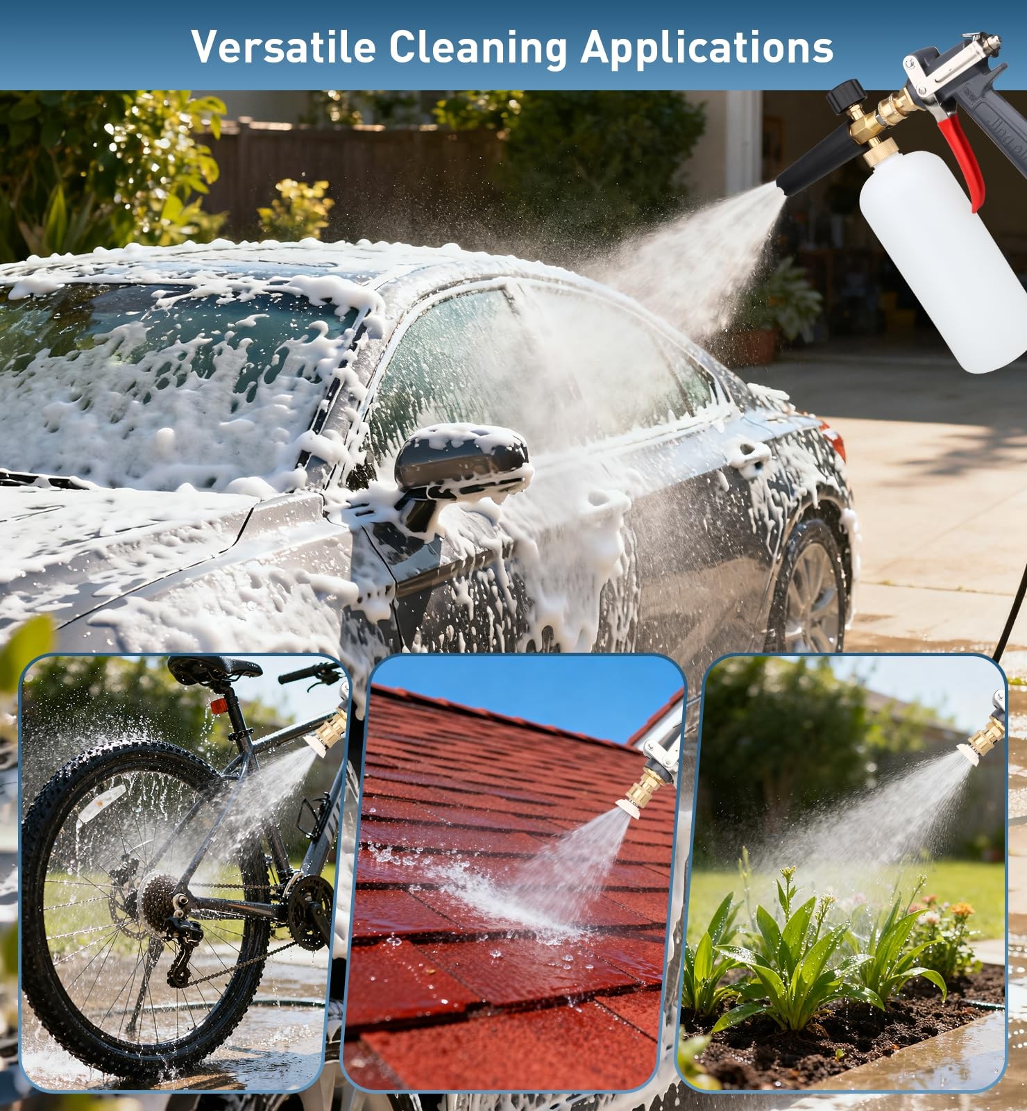 Pressure Washer Gun with Foam Cannon – Upgraded Metal Car Wash Kit & Snow Foa…