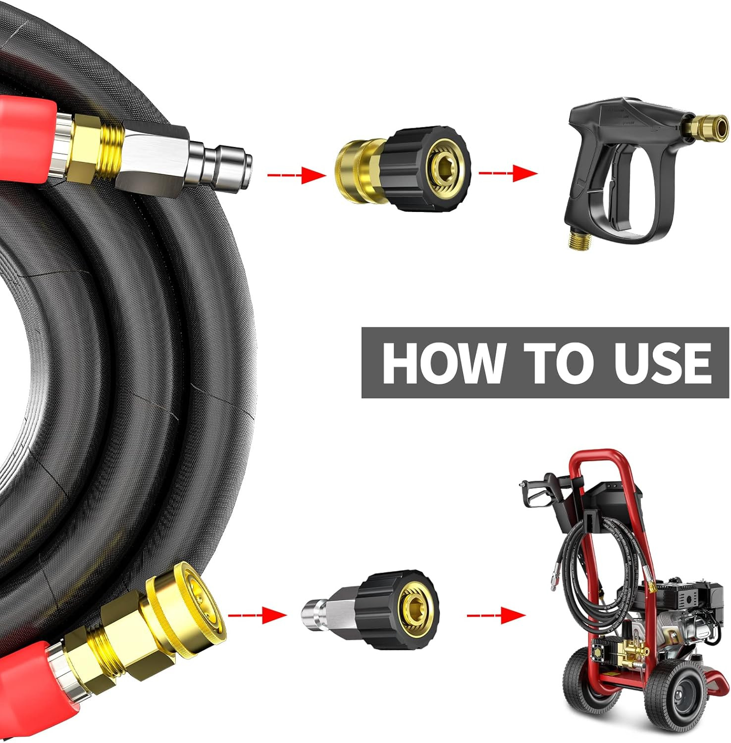 100 Ft Pressure Washer Hose 3/8″ 4800 PSI Kink Resistant with Adapters