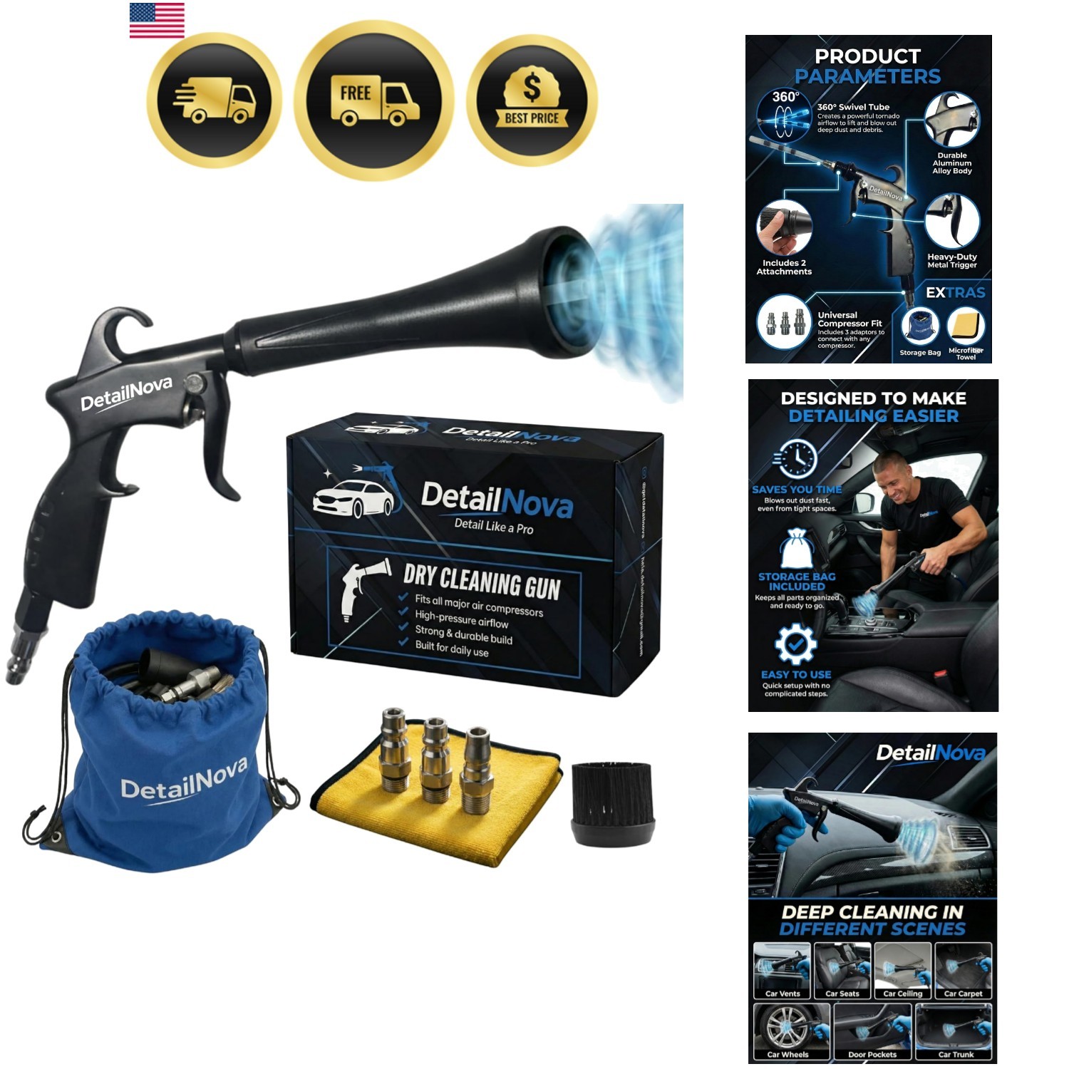 Air Blow Gun Car Detailing Turbo Air Nozzle for Dust Removal with Accessories