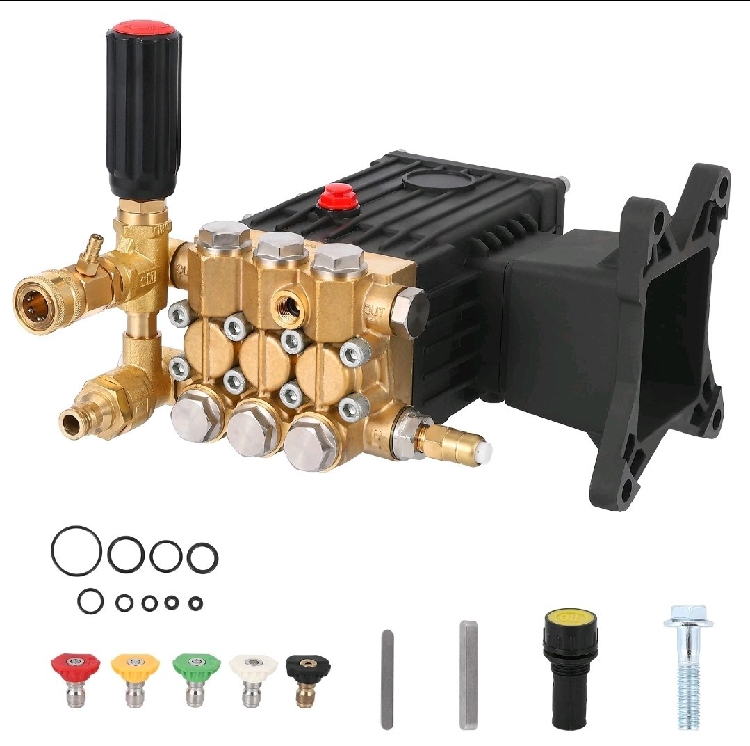 4000PSI 4.4GPM 1″Shaft Horizontal Triplex Plunger Power Washer Pressure Pump Kit