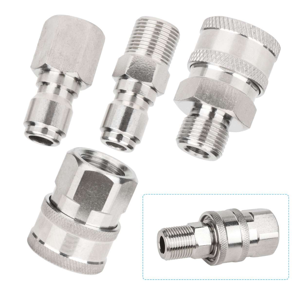 Pressure Washer Hose Connector Adapter Set Quick Connect NPT 3/8 Inch Stainless